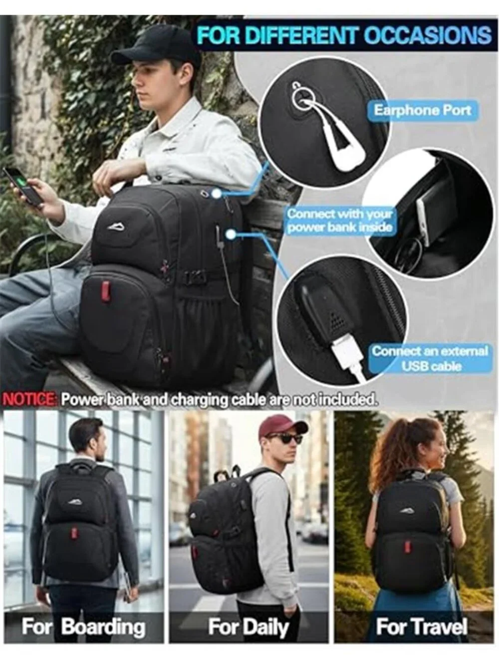 Extra Large 17 Inch Laptop Backpack TSA Travel USB Charging Anti Theft 50L